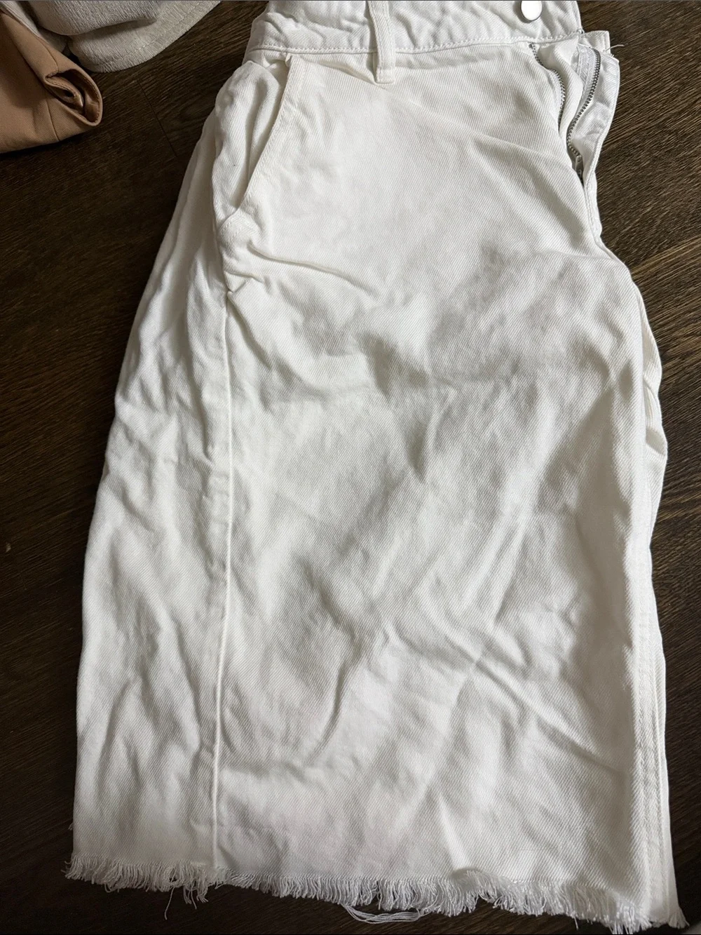 White High-Rise Frayed Hem Jean Jorts Shorts